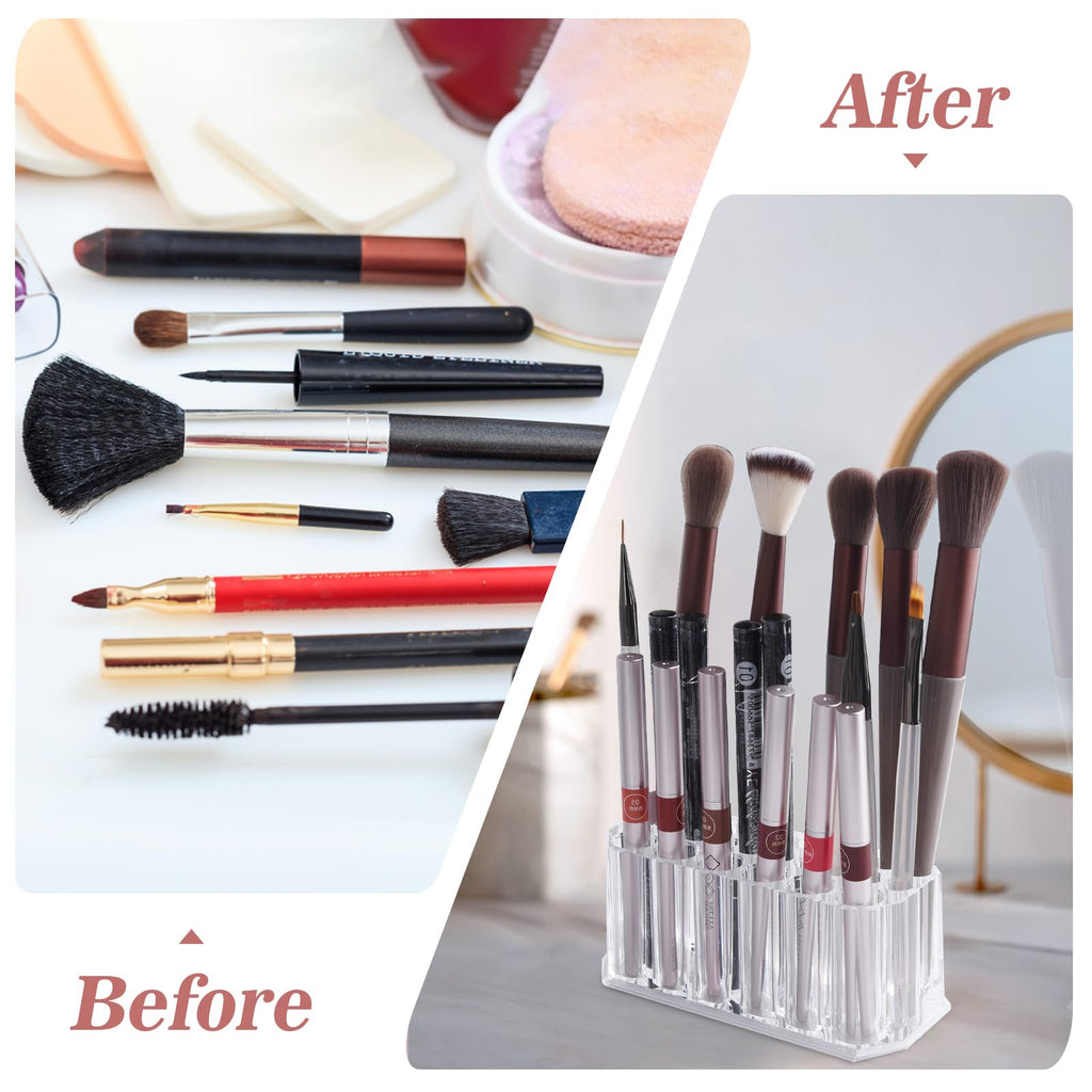 Wiojtry Acrylic Lip Liner Organizer & Eyeliner Organizer, 24 Standard Cosmetic Pencil Makeup Brush Makeup Display Case Refillable Container