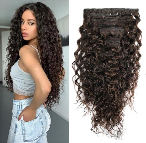 Clip in Hair Extensions Real Human Hair 14 Inch Remy Human Hair Extensions for Women Double Weft Seamless Clip ins Brazilian Deep Wave Curly Human Hair Extensions 8Pcs 100g 20 Clips Dark Brown