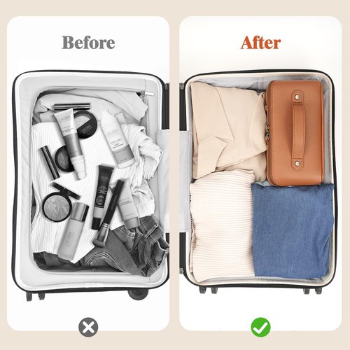 Divvia Travel Makeup Bag 3 Pcs Set, Waterproof Vegan Leather Toiletry Bag Organizer with Compartments & Handle, Cosmetic Bags for Women, Portable Travel Essentials Pouch (Large, brown)
