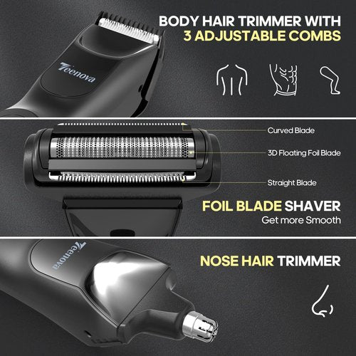 TEENOVA Electric Body Hair Trimmer Shaver - 3 in 1 Pubic Trimmer for Men - Bikini Trimmer for Women - No Nick Groin Ball Razor with Ceramic Blade Head, Wireless Dock Charging