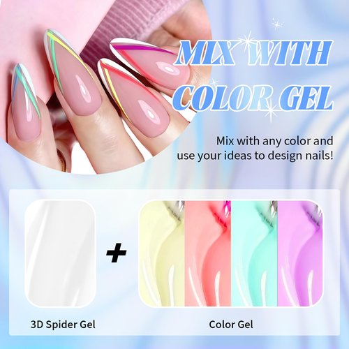 U-Shinein 3Pcs Spider Gel Set: Black & White & Transparent 3D Spider Gel Polish with Metallic Silver Gold Chrome Nail Powder for Nail Arts