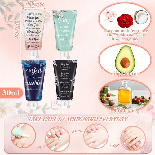 Sacubee 12 Pcs Christian Hand Cream Bulk for Women Mother's Day Mini Travel Size Religion Bible Verse Lotion for Skin Dry Hand Lotion for Mom Grandma Church Prayers Coworker Wedding Favors
