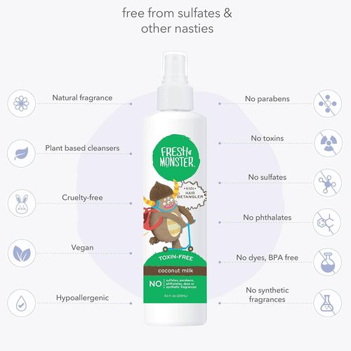 Fresh Monster Kids Detangler Spray - Toxin-Free & Hypoallergenic Hair Conditioner | Coconut (2 Pack, 8.5oz Each)