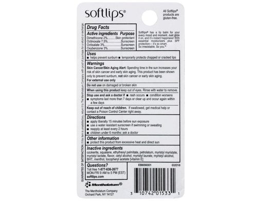 Softlips Watermelon Gluten-Free, Twin Pack Lip Protectant Sunscreen SPF 20, 0.07 oz Each (Pack of 3)