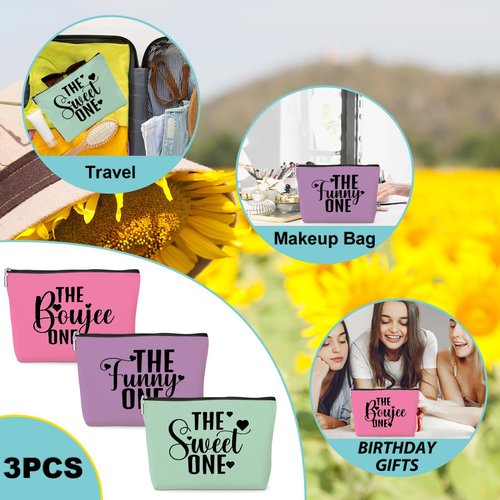 3 Pcs Cosmetic Bags for Women Makeup Bag Toiletry Bag Funny Girls Trip Gifts Favors Girls Weekend Bachelorette Party Bestie Best Friend Friendship Gifts for Women Sister Mom, Pink Purple Green