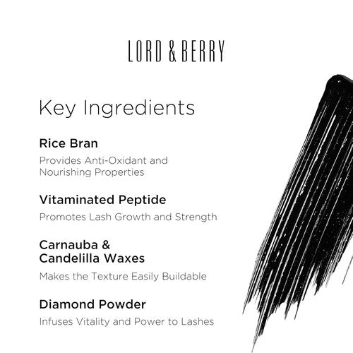 Lord & Berry Prodigious Mascara - Curling & Volumizing, Smudge-Free Formula with Diamond Powder, 0.33 fl oz