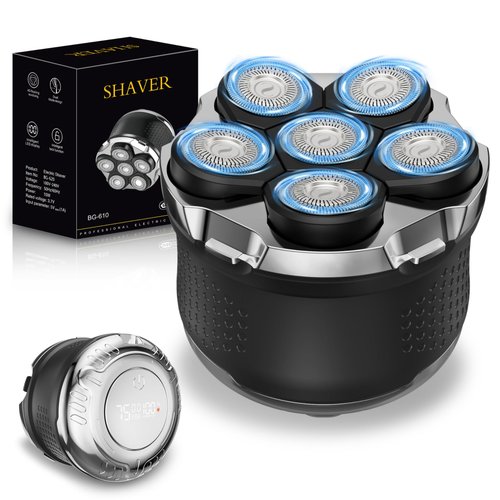 Head Shavers for Bald Men, 6 D Head Shaver LED Display Dry Wet Bald Head Razor, IPX7 Waterproof Skull Bald Head, Back & Groin Electric Razor, Rechargeable Flex Blades for a Close Shave