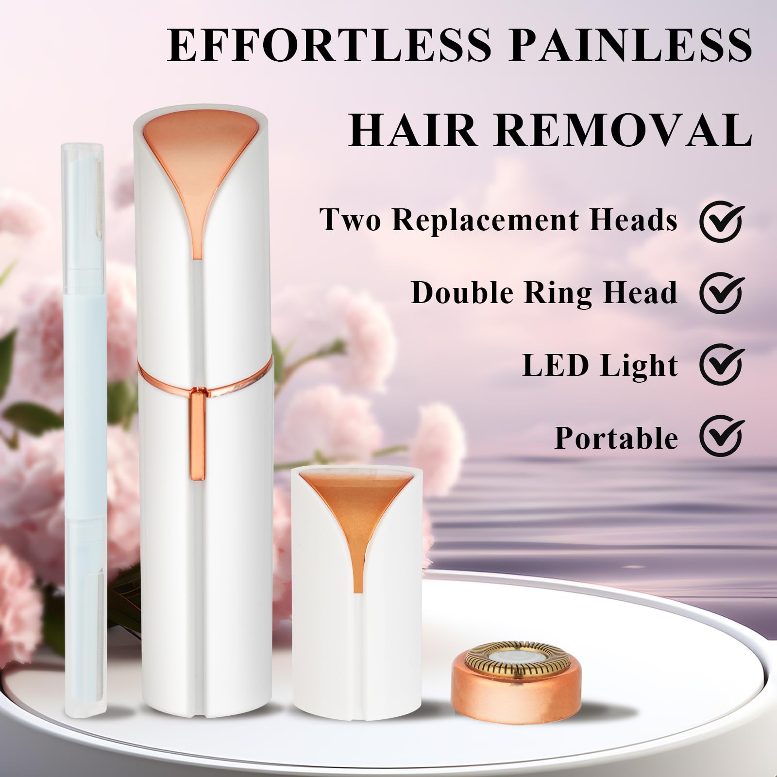 Yunmiss Facial Hair Removal for Women Men，Electric Painless Hair Removal Device Included 2 x Replacement Heads，USB Rechargeable Lady Womens Face Shaver with LED Light for Lip,Chin,Arms (Multicolor)