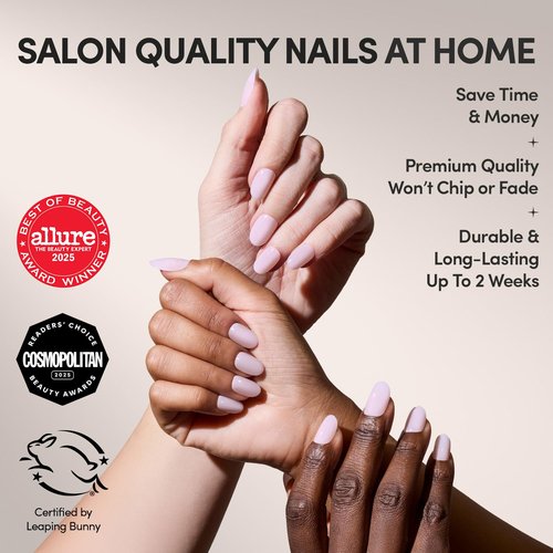 Glamnetic Press On Nails - Pink Blush | Salon Quality Short Round Fake Nails | 30 Nail Kit with Glue, 12 Sizes