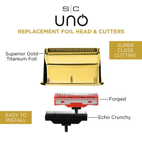 StyleCraft Replacement Uno Mens Shaver Gold Titanium Single Foil Head with Echo & Forged Cutters Gold