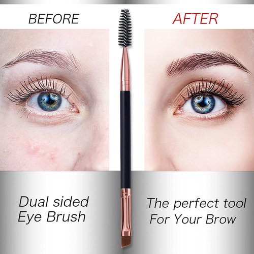 Skiennix Duo Eyebrow Brush Set - Spoolie & Angled Brow Brush for Flawless Eye Makeup | 5pcs, Black