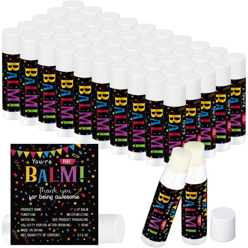 50 Pack Employee Appreciation Gifts Bulk Valentine Teacher Students Gifts Lip Balm Staff Team Coworker Appreciation Thank You Gift Moisturizing Lip Gloss for Women Men Teacher Staff(Balm)