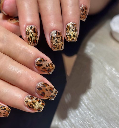 Handmade Press On Nails Leopard Cat Eye Short Square Fake Nails 10Pcs(M)