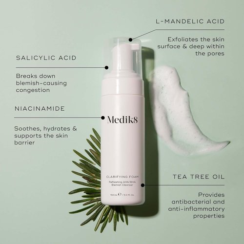 Medik8 Clarifying Foam - Gentle AHA & BHA Exfoliating Face Cleanser with Salicylic Acid - 5 oz