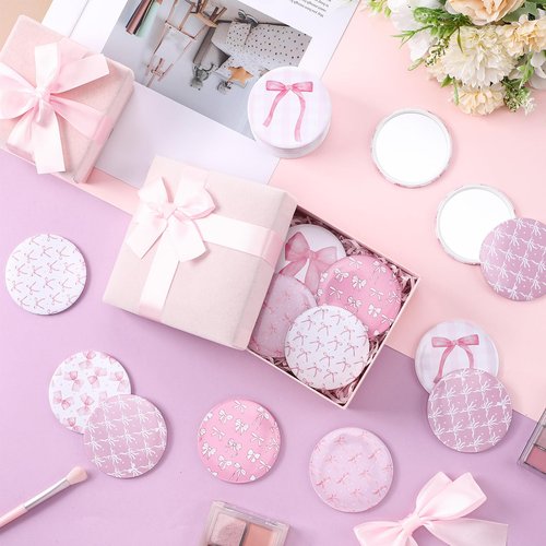 Namalu 48 Pcs Pink Bow Party Favors Pink Bow Coquette Mini Pocket Mirrors Inspirational Christian Gifts Bulk for Women Portable Round Makeup Mirror Church Religious(Cute Style)