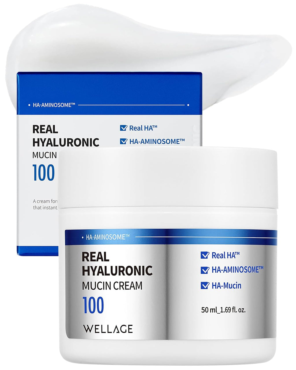 WELLAGE Real Hyaluronic Mucin Cream - Hydrating Daily Face Gel Moisturizer with Snail Mucin - 1.69oz
