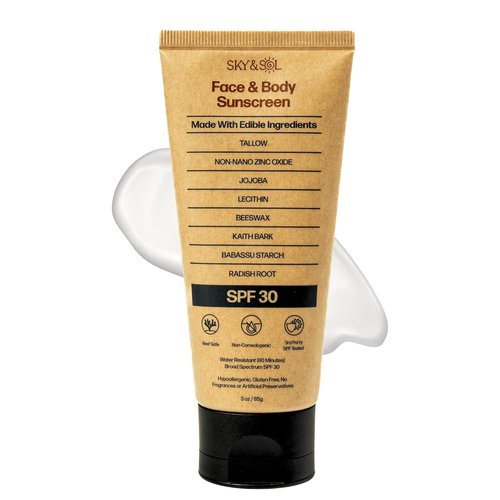 Sky and Sol Natural Mineral Sunscreen SPF 30 - Reef Safe, Water Resistant, Fragrance-Free, 3 oz