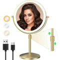 MIROAMZ 8" Lighted Makeup Mirror, 1X/10X Magnification Mirror with Lights, Double Sided Dimmable Mirrors, Rechargeable & Brightness & Height Adjustable, Cordless Vanity Mirror(Gold)