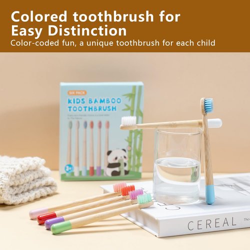 BlueForest Era Kids Bamboo Toothbrushes Set, BPA Free Soft PBT Bristles, Natural Eco Friendly Wooden Tooth Brush for Children Toddler, Biodegradable Individual Wrap Travel Toothbrush 6 Pack