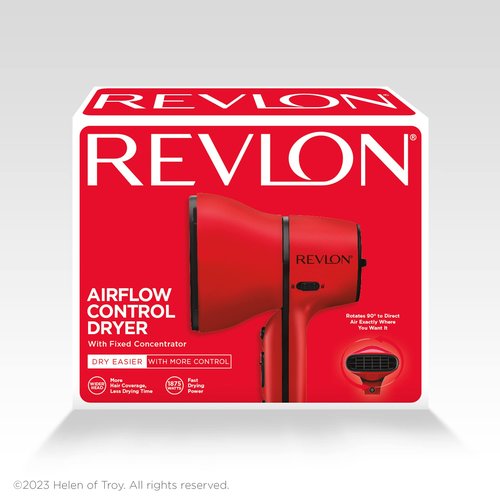 REVLON Airflow Control Hair Dryer with Diffuser - 1875W Blow Dryer Head Rotates 90° for Total Control, Wider Head for Less Drying Time, Reduces Frizz (Red)