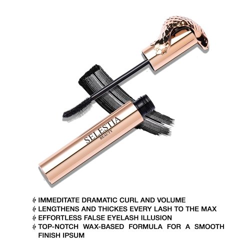 SELESTIA BEAUTY Black Mascara Queen Cobra - Volumizing, Curling & Lengthening Formula - 0.34 fl. oz. - Made in Italy