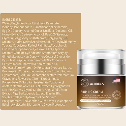 ULTIBELA Tighten and Lift Neck Cream, Deep Hydration Neck Firming Cream with Retinol, Collagen & Honey Anti-Aging & Wrinkle Moisturizer for Face, Neck & Décolleté Women & Men 1.7 Fl Oz