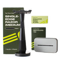 Leaf Shave | Leaf Thorn Razor Set, Includes Twig Razor, Matching Stand, 50-Pack Single-Edge Blade Refills, and Blade Bank - Black