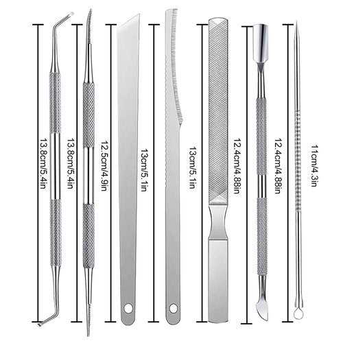 Geounzay 11 Piece Set Ingrown Toenail Pedicure Tool Kit, Stainless Steel Nail Care Treatment for Nail Correction, Polish Pain Relief