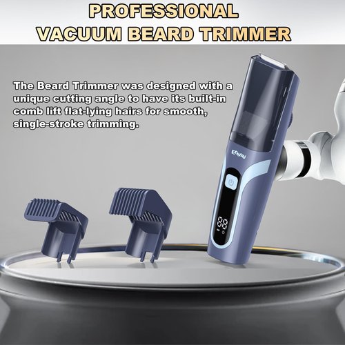 Beard Trimmer for men, Vacuum Mustache Trimmer with Type-C Charging, IPX7 Waterproof Electric Shaver Body Hair Trimmer for Men with LCD Display, Length Adjustable Blade Wheel (1/25"-4/5") (Blue)