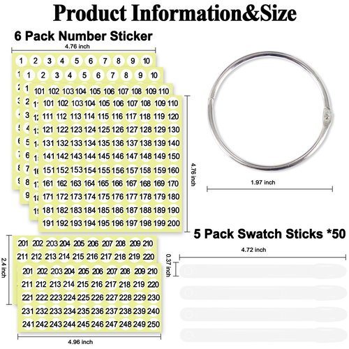 SIUSIO 250 Pcs Oval Nail Swatch Sticks with Metal Split Ring and Numbered Tips - Clear Fan-shaped Color Display for Nail Art Polish Practice