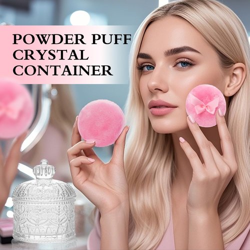 2 Pcs Large Body Powder Puff and Container, Powder Container with Puff, Dusting Powder Puff Crystal Case, Body Powder for Women Soft Washable Reusable Velour Face Body Glitter Wet Dry Makeup(Crown)