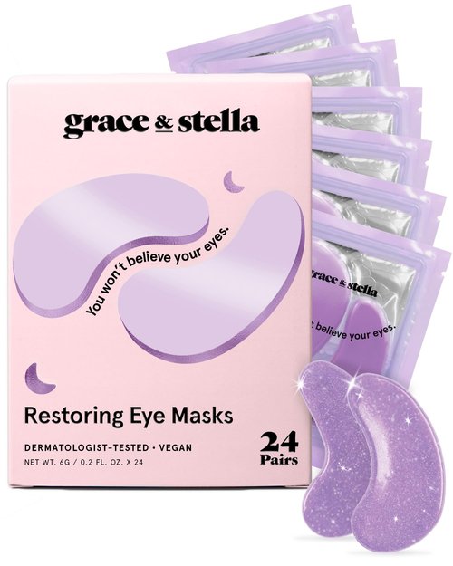 grace & stella Retinol Under Eye Patches for Puffy Eyes & Dark Circles - Restoring Gel Under Eye Masks with Hyaluronic Acid - Bridesmaid Gifts, Birthday Gifts for Women (Purple, 24 Pairs)