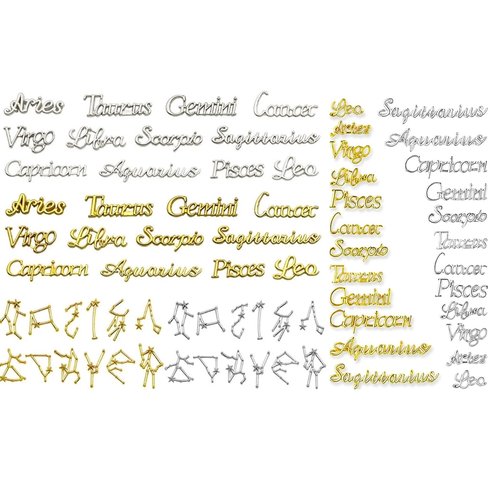 72pcs Zodiac Letter Nail Charms for Acrylic Nails Alloy Twelve Constellation Zodiac Sign Silver Gold Charm Jewels Studs Hollow Letter Nail Art Nail Decoration DIY Craft for Women Girls Manicure