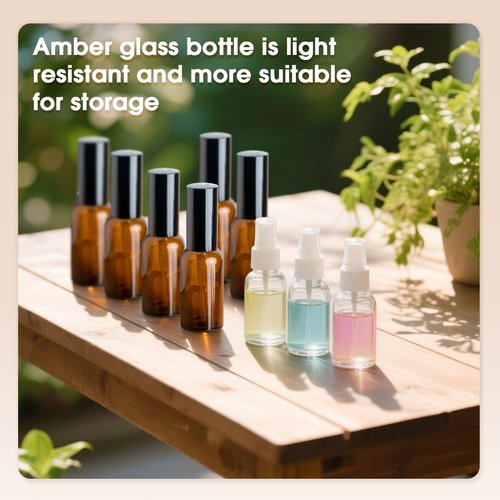 6-Pack 1oz/30ml Amber Glass Spray Bottles for Fine Mist | with 2 Extra Nozzles, Refillable Essential Oil, Toner, Hair Care & Cleaning Solutions Bottles Set | Leak-Proof, UV Protection