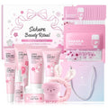 MrCuvaryas Sakura Skincare Set For Teen Girls & Women, 32PCS Face Care Kit With Cherry Blossom Essence, Serum, Cleanser, Lip Mask, Mud Mask & More
