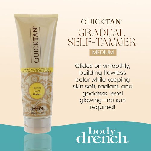 Body Drench Quick Tan Self Tanner Lotion - Natural-Looking Sunless Tanning for Women, Medium, 8 fl oz