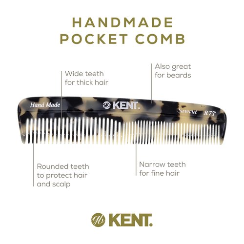 Kent Set Men's Hair Pocket Combs, T White 81T X-Small, FOT All Fine Tooth, R7t Double Toothed Fine and Coarse. Best Hair, Beard and Mustache Grooming Kit for Travel and Home Care, Handmade in England