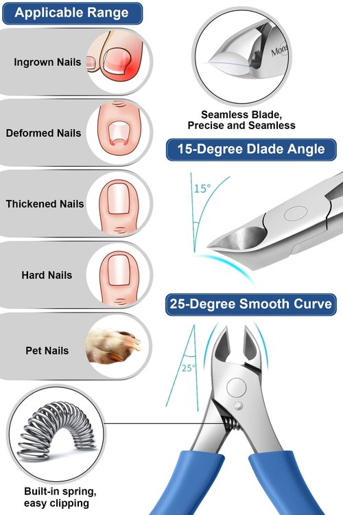 Monspend Toenail Clippers for Seniors Thick Toenails, Heavy-Duty Toenail Clippers, Adult Thick Toenail Long Handle,Aluminum Storage Box (Blue)