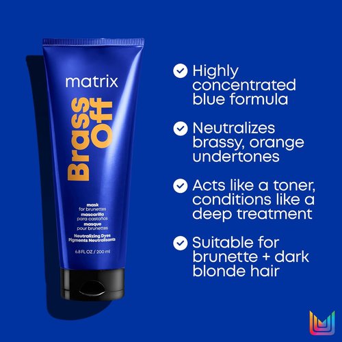 Matrix Brass Off Blue Hair Mask - Neutralizes Brassy Tones for Color-Treated Brunettes & Dark Blondes