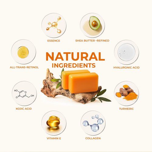 KlearBloom Kojic Acid Soap, Turmeric Soap Bar for Dark Spots Brightening & Moisturizing with Collagen, Vitamin E, Retinol, Hyaluronic Acid, Shea Butter, Paraben & Sulfate-Free 105g x 2 Bars