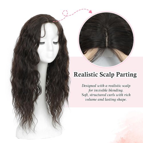 PANEWAY Curly Hair Toppers For Women with Thinning Hair Synthetic 6.5’’x6.5’’ Ladies Wiglets Full Coverage Topper Perfect for Daily, Holiday, Style (20",Dark Brown)