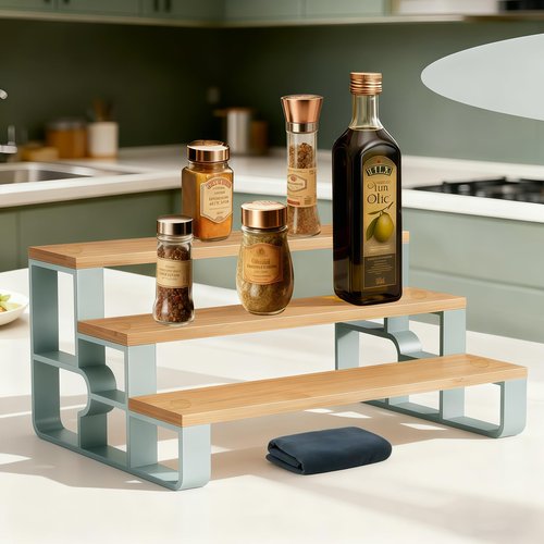 mengbu Vanity Organizer for Makeup,Perfume Organizer for Women,Skincare Organizers for Countertop,Bathroom Organizers and Storage,3 Tier Bamboo Display Shelf (Width=14")