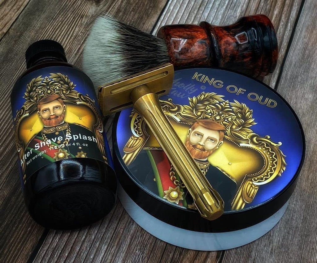 Wholly Kaw Shaving Soap | Luxury Dense, Rich & Creamy Lather Tallow Wet Shave Puck Notes of Bergamot Lemon Clary Sage Rose Pink Pepper Galbanum, Oud | Grooming and Skincare for Men 4 oz - King of Oud