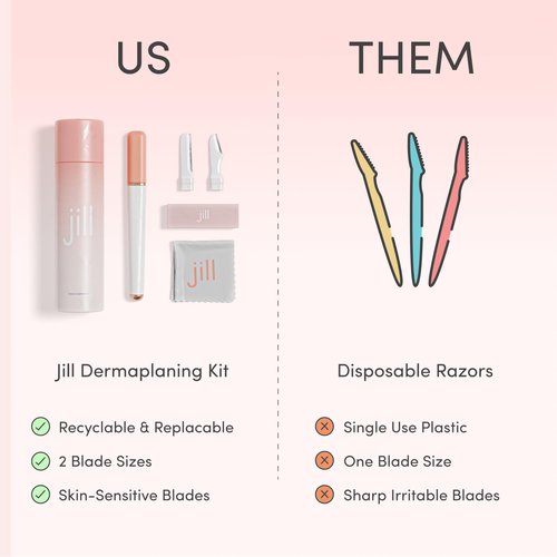 Jill V1 Dermaplane Razor Trial Kit – Beginner Facial Hair Removal & Exfoliation Set with V1 Shave Wand, 2 V1 Dermaplane Blades & Cleaning Cloth – Only Compatible with V1 Refill Blades