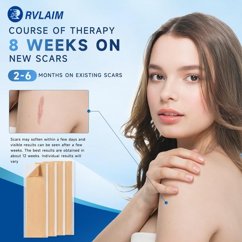 Rvlaim Silicone Scar Sheets, Silicone Scar Tape(5.7” x 1.57” 10 Pcs), Silicone Scar Sheets for Surgical Scars, Keloid Bump Removal, Stretch Marks Removal, C-Section, Burn et