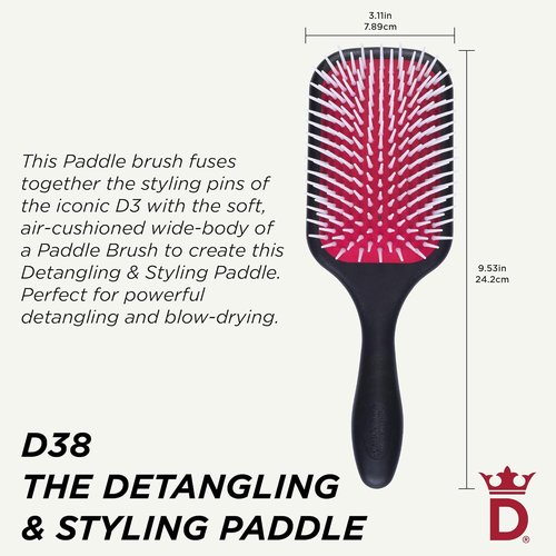 Denman Detangling Paddle Brush - Versatile Wet/Dry Hair Styler for Curly, Coily & Straight Hair | Ideal for All Hair Types
