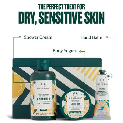 The Body Shop Almond Milk Gift Set | 3-Piece Vegan Collection with Shower Cream, Body Yogurt & Hand Balm