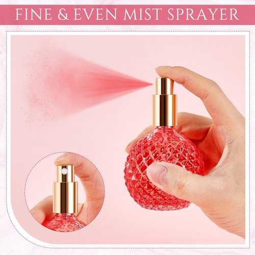 Teenyyou 4 Pack 100ml/3.4 oz Glass Spray Perfume Bottle Perfume Atomizer, Vintage Refillable Reusable Travel Cologne Dispenser Empty for Women with 3 Kinds of Dispenser (Pink)