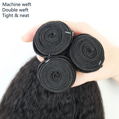 LINYINGYH 12a Single Bundles Human Hair Kinky Straight 1 Bundle Yaki Straight Bundles 14 inch Brazilian Remy Hair Weave Bundles Real Unprocessed Virgin Hair Extensions Natural Color