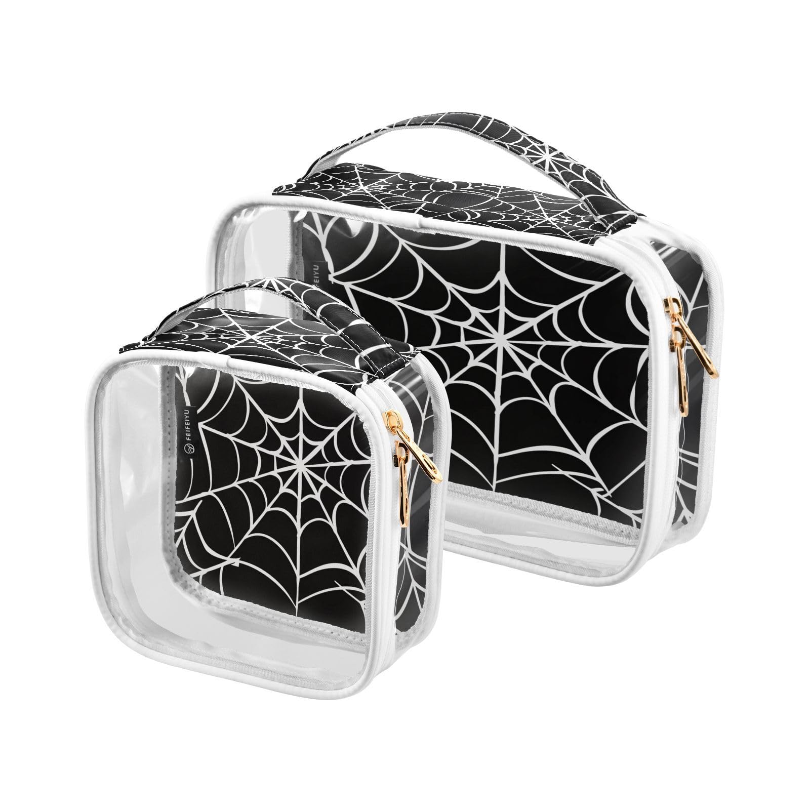 ZOEO 2 Pack Clear Makeup Bag, Goth Spider Web Car Pouches For Organization Waterproof Travel Toiletry Bags For Women Girl